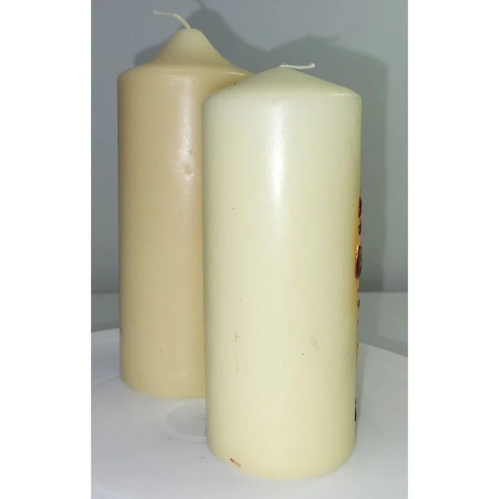 Vintage Religious Pillar Candles Sacred Heart Jesus Cross 2006 Cream Set of 2